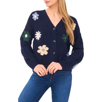 CeCe by Cynthia Steffe Groovy Flower Cardigan in Classic Navy at Nordstrom Rack, Size X-Small