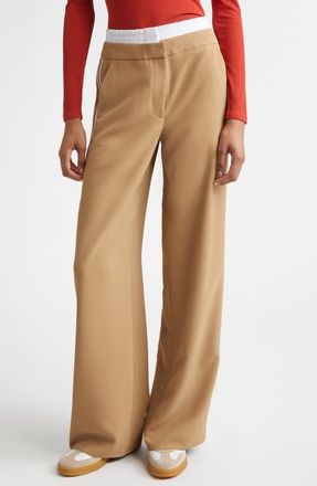 Veronica Beard Eugene Boxer Waist Side Stripe Gabardine Pants in Khaki at Nordstrom, Size 14