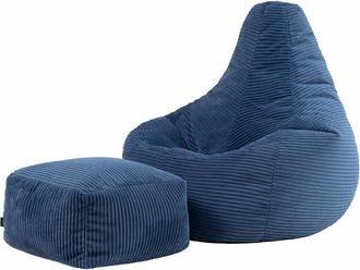 Icon Brand Puf reclinable con reposapiés en respaldo alto y pana azul denim
