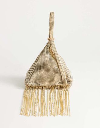 Topshop Matty piccola borsa a mano a triangolo con strass e nappine dorata-Oro