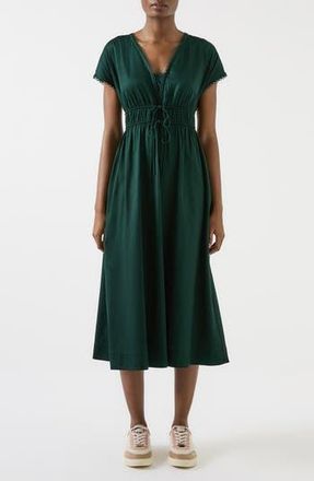 L.k. Bennett Emi Scallop Trim Cotton Dress in Dark Green at Nordstrom Rack, Size 12 Us / 16 Uk