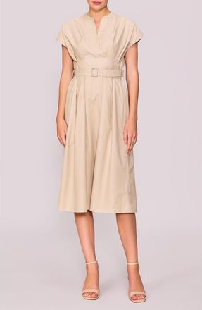 Melloday Split Neck Belted Dress in Beige at Nordstrom, Size X-Small