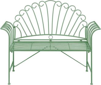 Beliani Banco Para Exterior 2 Plazas De Metal Con Apoyabrazos Acampanados Estilo Vintage Verde Cavinia