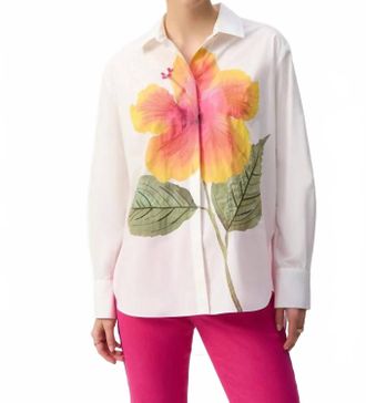 Joseph Ribkoff Embroidered Flower Cotton Shirt In White