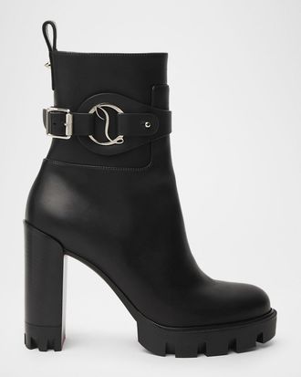 Christian Louboutin 100mm Dianouchett Leather Red Lug Sole Ankle Boots