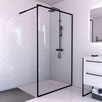 Aurlane Mampara De Ducha 120x200 + Plato 120x80 Cm - Marco Y Barra Negro Mate