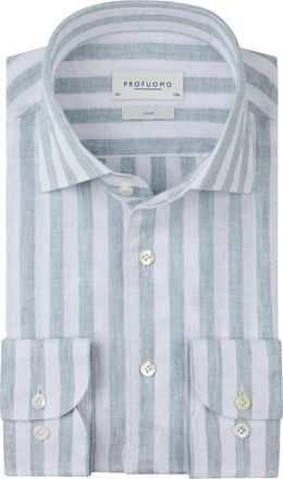 Profuomo Linnen Overhemd Uit E&eacute;n Stuk - Heren - Zakelijke Overhemden - Blauw - 3XL - Linnen - Overhemden