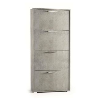 Dmora Zapatero Rosa, Mueble De Entrada Polivalente Con 4 Puertas Abatibles, Zapatero De Doble Profundidad, 100% Made In Italy, Cm 67x28h147, Cemento, Con Em