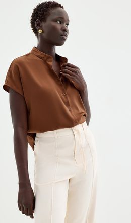 Contemporaine Womens Flowy satin cap-sleeve blouse