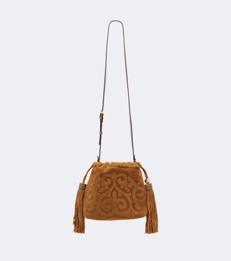 Etro Kalispera Small embroidered suede clutch