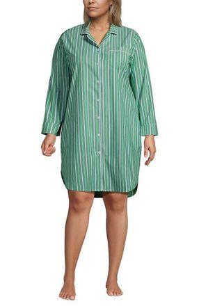 Lands End Cotton Poplin Long Sleeve Sleepshirt Nightgown in Vibrant Clover Multi Stripe at Nordstrom, Size X-Small P