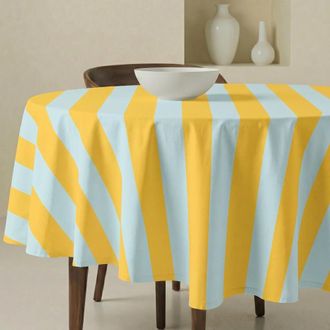 Muare Home Mantel redondo antimanchas 100% algod&oacute;n azul y amarillo di&aacute;metro 190cm