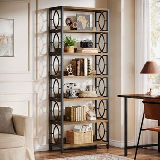 Tribesigns Tribesigns - Estanter&iacute;a De 6 Pisos De 180 Cm De Altura Con Marco De Metal Y Estantes Abiertos Para Oficina En Casa, Color Marr&oacute;n R&uacute;stico Y Negro