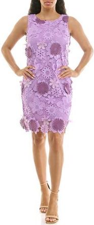 Nina Leonard Sleeveless 3D Floral Lace Shift Dress in Sheer Lilac Multi at Nordstrom Rack, Size X-Large