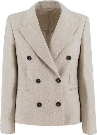 Brunello Cucinelli Tailored Blazer - Dames - Blazers - Beige - XS - Leer - Jassen