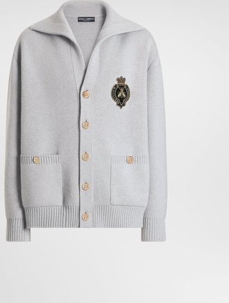 Dolce & Gabbana Virgin Wool Cardigan With Embroidery - Man Sweaters And Cardigans Beige Xxl