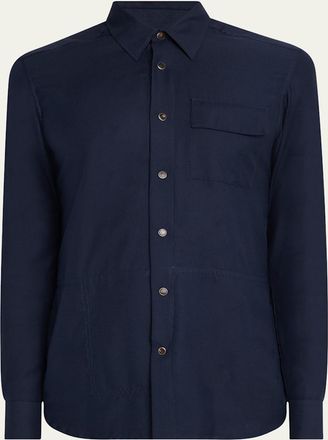 Kiton Mens Cotton and Silk Snap-Front Overshirt