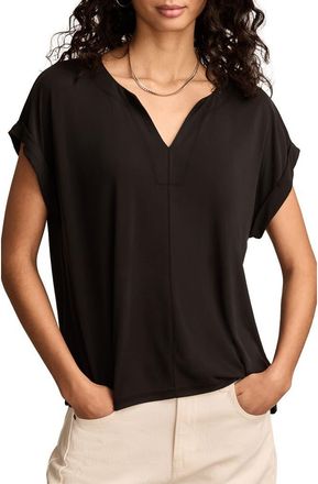 Lucky Brand Sandwashed Notch Neck T-Shirt in Jet Black at Nordstrom Rack, Size Medium