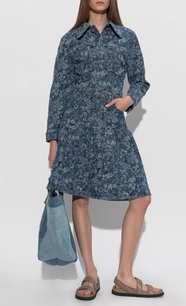 Ganni Denim Skirt With Floral Motif, Womens, Navy Blue