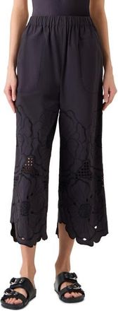 Akris Flower Eyelet Cotton Poplin Crop Pants in Black at Nordstrom, Size 10
