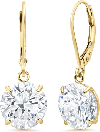 MAX + STONE 10k Yellow or White Gold Leverback Cubic Zirconia Dangle Earrings 5mm to 10mm
