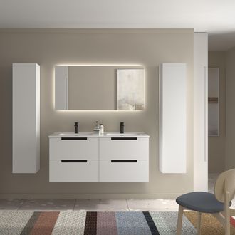 Cygnus Bath Mueble De Ba&ntilde;o Leni 120cm Blanco Mate 4 Cajones Lavabo 2 Pozas Porcelana