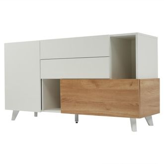 Urban Meuble Aparador efecto madera y blanco brillo con 2 nichos y 2 cajones