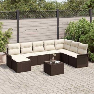 vidaXL Vidaxl - Conjunto De Sof&aacute; De Jard&iacute;n Con Coj&iacute;n 9 Pcs Gris Polirat&aacute;n