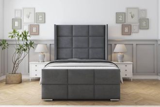 Sloomy Beaumont Coniston Bed Frame With 50 Upholstered Wingback Headboard in Dark Grey | Size: Small Double