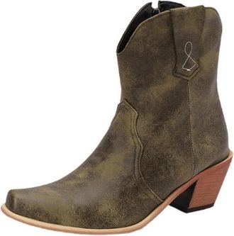 Generic Womens Pointed Toe Western Ankle Boots Faux Leather Chunky Heel Stylish Comfortable Slip Resistant Wear Resistant For Fashion Party Daily,Green,6 UK