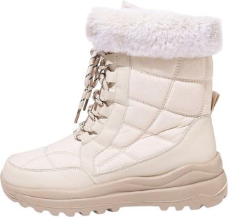 Generic Womens Mid Calf Winter Boots Slip Outdoor Booties with Thick Comfortable Platform Heel Casual Shoes for Cold Weather Warm Lined Boots(White, 4.5)