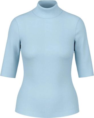 Marc Cain Basic T-shirt met opstaande kraag - Dames - T-shirts - Blauw - 2XL - Katoen - Tops
