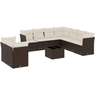 vidaXL Set De Sof&aacute;s De Jard&iacute;n 10 Pzas Y Cojines Rat&aacute;n Sint&eacute;tico Marr&oacute;n Vidaxl