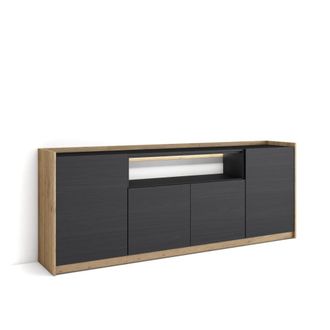 Skraut Home Aparador efecto madera negro y roble 207x37x80cm con Led