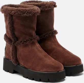 Aquazzura Teddi shearling-trimmed suede ankle boots