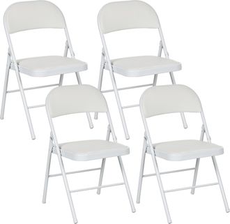 OEM Juego De 4 Sillas Plegables Acolchadas Con Respaldo Y Estructura De Acero Para Sal&oacute;n Comedor Cocina 45x46x78 Cm Blanco