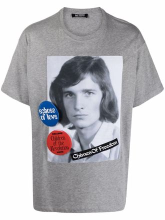 Raf Simons Chimes of Freedom-print short-sleeve T-shirt - Grey