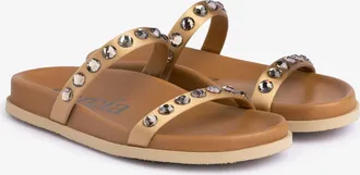 Pedro Garcia Antomical double band slide sandal in green satin with cyrstals| Doyel | Spring Summer 26 | PEDRO GARCIA