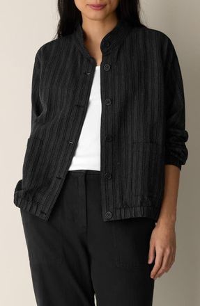 Eileen Fisher Stand Collar Jacket in Black White at Nordstrom, Size Xx-Small