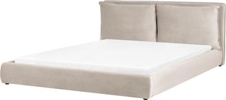 Beliani Cama De Agua Moderna De Terciopelo 180 X 200 Cm Cabecero Tapizado Y Acolchado Gris Pardo Bajonna