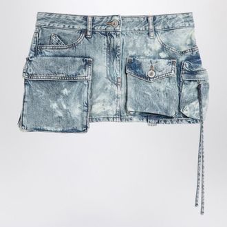 The Attico Fay Cargo Mini Skirt In Washed Denim