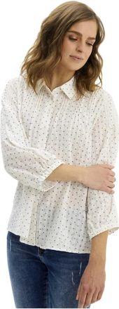 In Front Witte Fleur Shirt met &frac34; Mouwen - Dames - Overhemden - Wit - L - Katoen - Overhemden