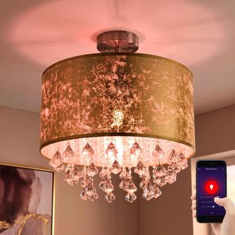 Globo Lighting Globo Lighting - Lampada Da Soffitto Dimmerabile Plafoniera Led Intelligente App Controllo Vocale Lampada Da Soggiorno Cristalli Oro, 8,5w 806lm Bianc