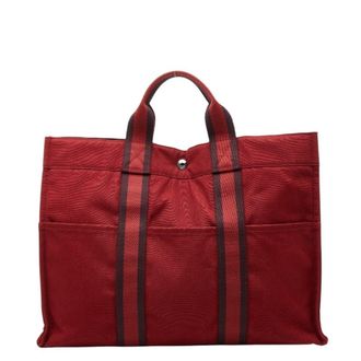 Herm&egrave;s Red Color Canvas Tote Bag (Pre-Owned)