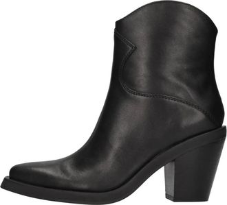 Ash Leren Texaanse Enkellaarsjes - Dames - Cowboylaarzen - Zwart - 41 EU - Leer - Schoenen