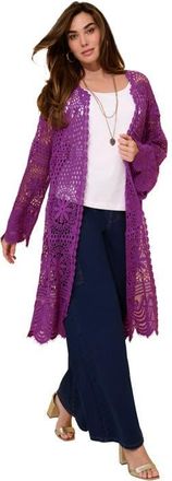 Roaman's Plus Size Floral Lace Crochet Duster in Purple Magenta at Nordstrom, Size 32