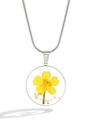Mint & Lily Pressed Birth Flower Necklace in Silver /September Aster at Nordstrom