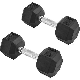 Yaheetech Homevive Mancuernas Hexagonales De 10 Kg Juego De 2 Pesas Antideslizantes Con Revestimiento De Goma Para Gimnasio En Casa Negro