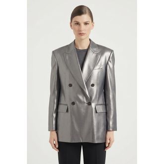 Brunello Cucinelli Silver Tailored Double Breasted Blazer, Brand Size 44 (US Size 10)