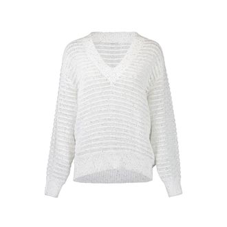 Brunello Cucinelli Linen Diamond Yarn Sweater With Openwork Stripes